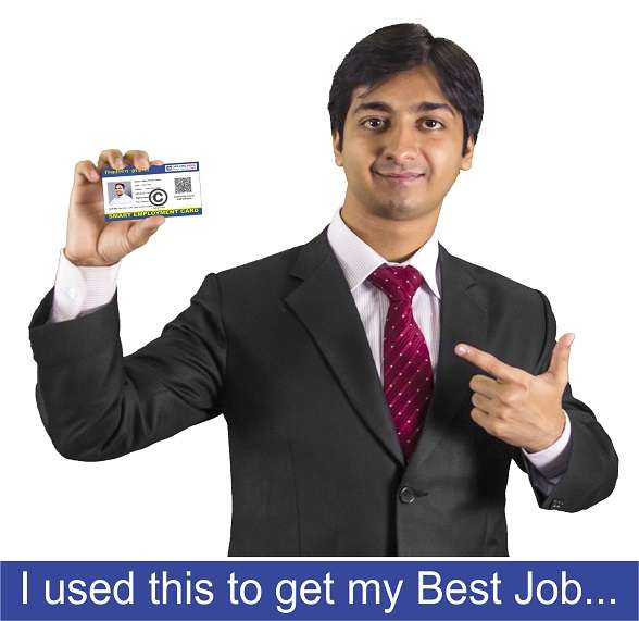 boy holding smart employment card